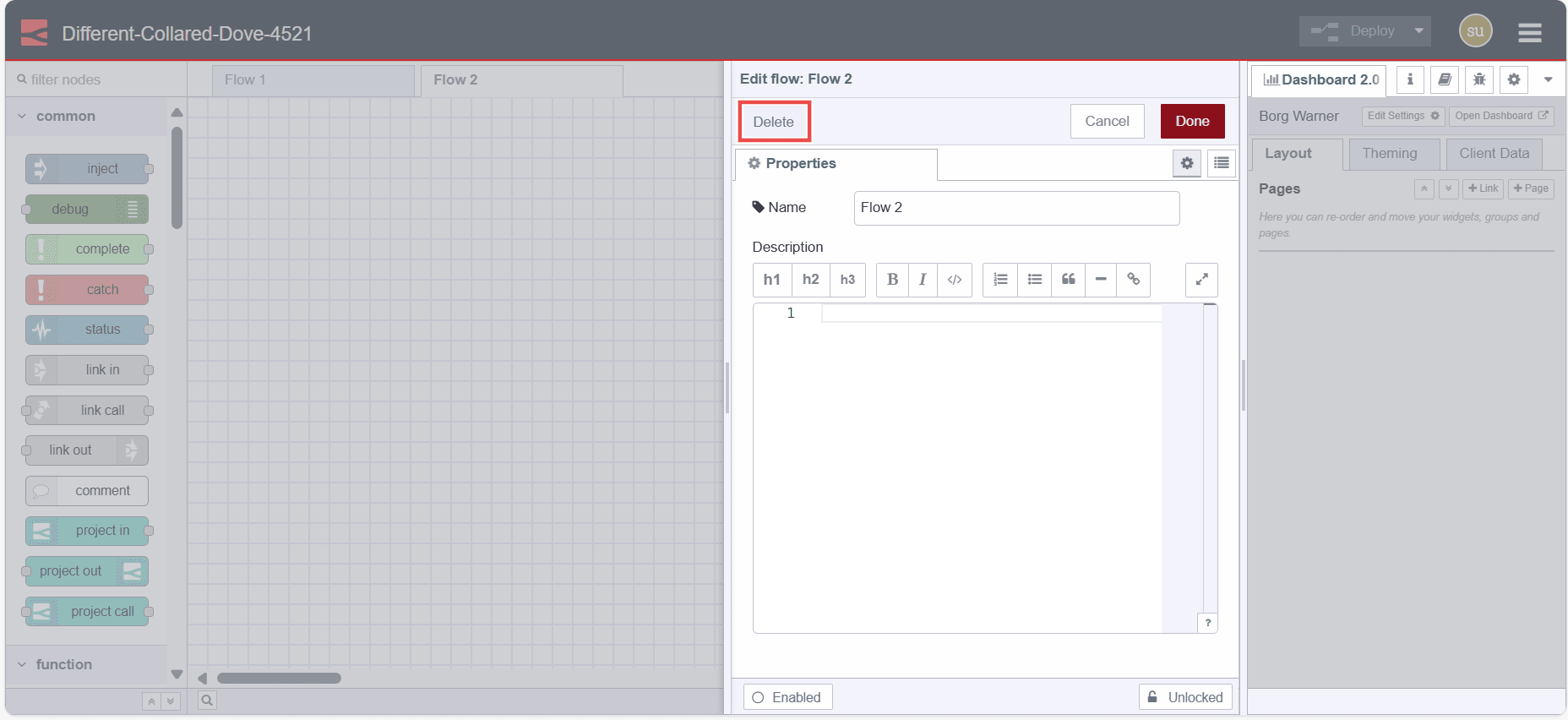 Image showing option to delete the flow in the flow edit dialog Image showing option to delete the flow in the flow edit dialog
